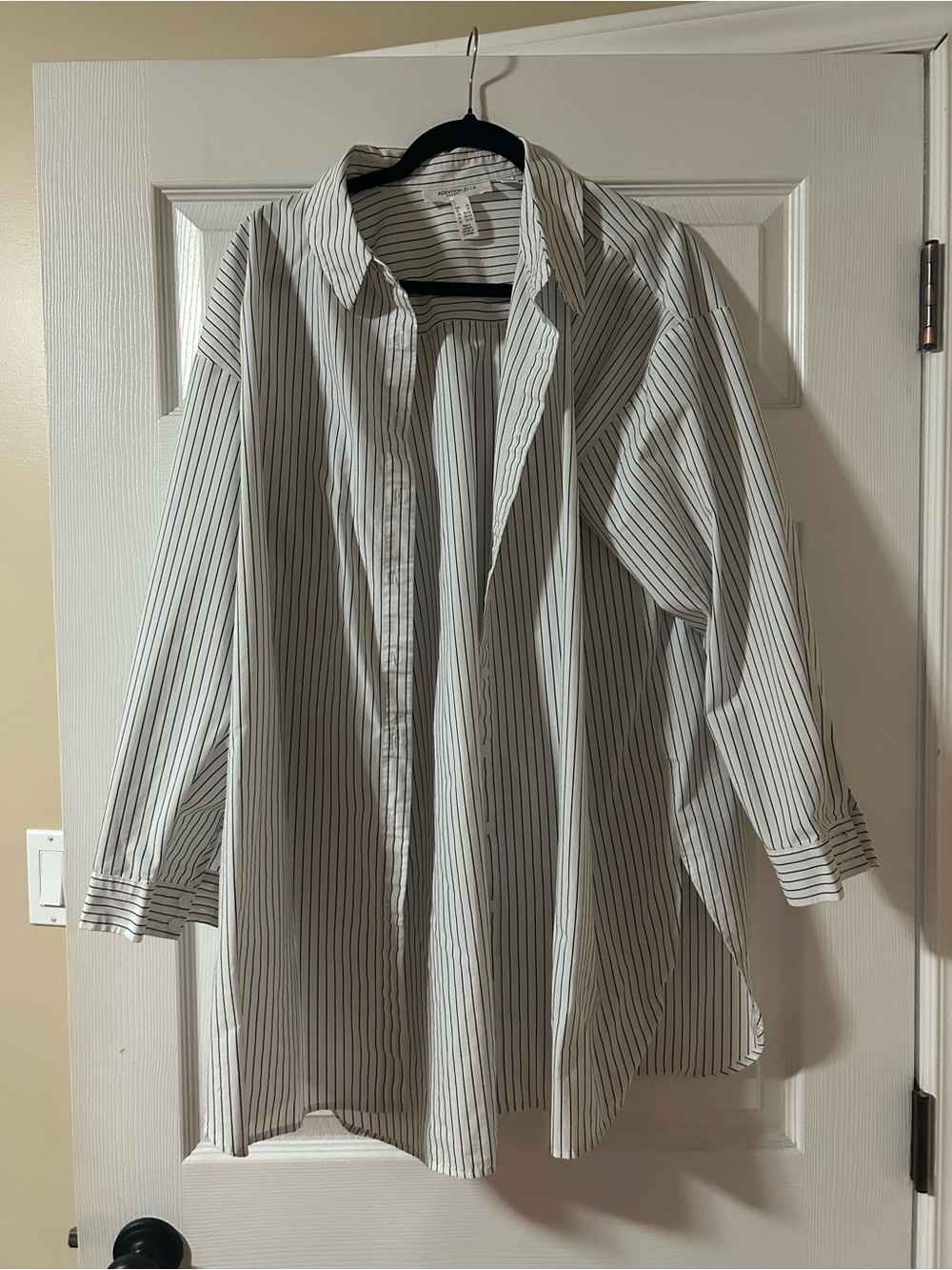 Addition Elle White Button-Down Shirt with Black Pinstripes
